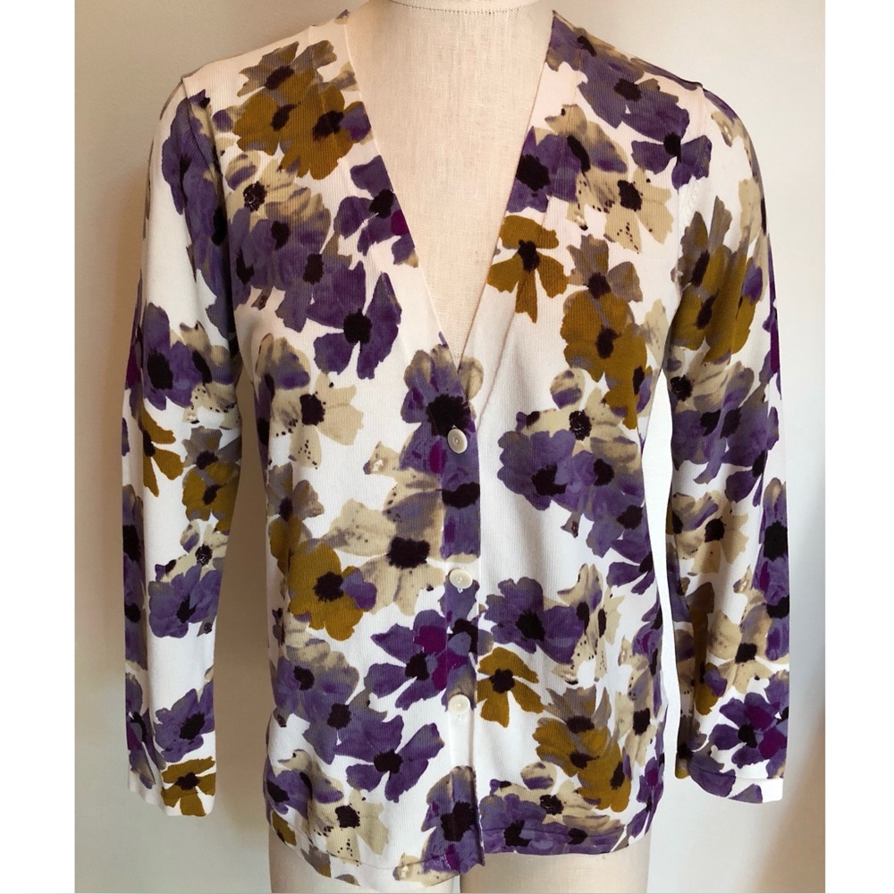 Coldwater Creek • M • Floral Print V-Neck Button-up Cardigan Sweater